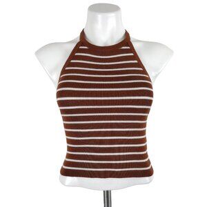 Active USA Brown Striped Fitted Stretch Knit Halter Top Size S
